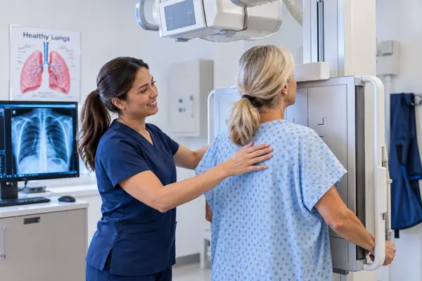 Patient getting an x-ray in the Vienna Office