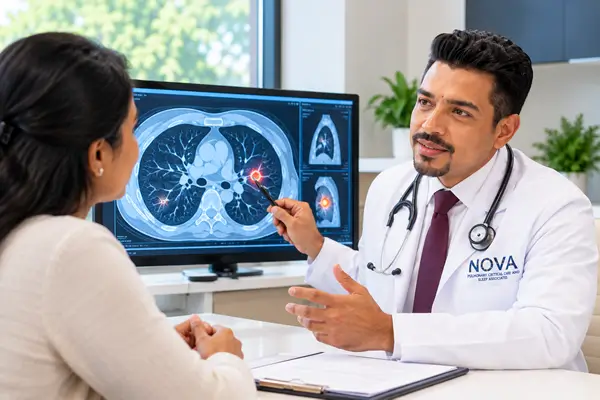 Doctor explaining lung scan to patient in Vienna, VA Doctor explaining lung scan to patient in Vienna, VA